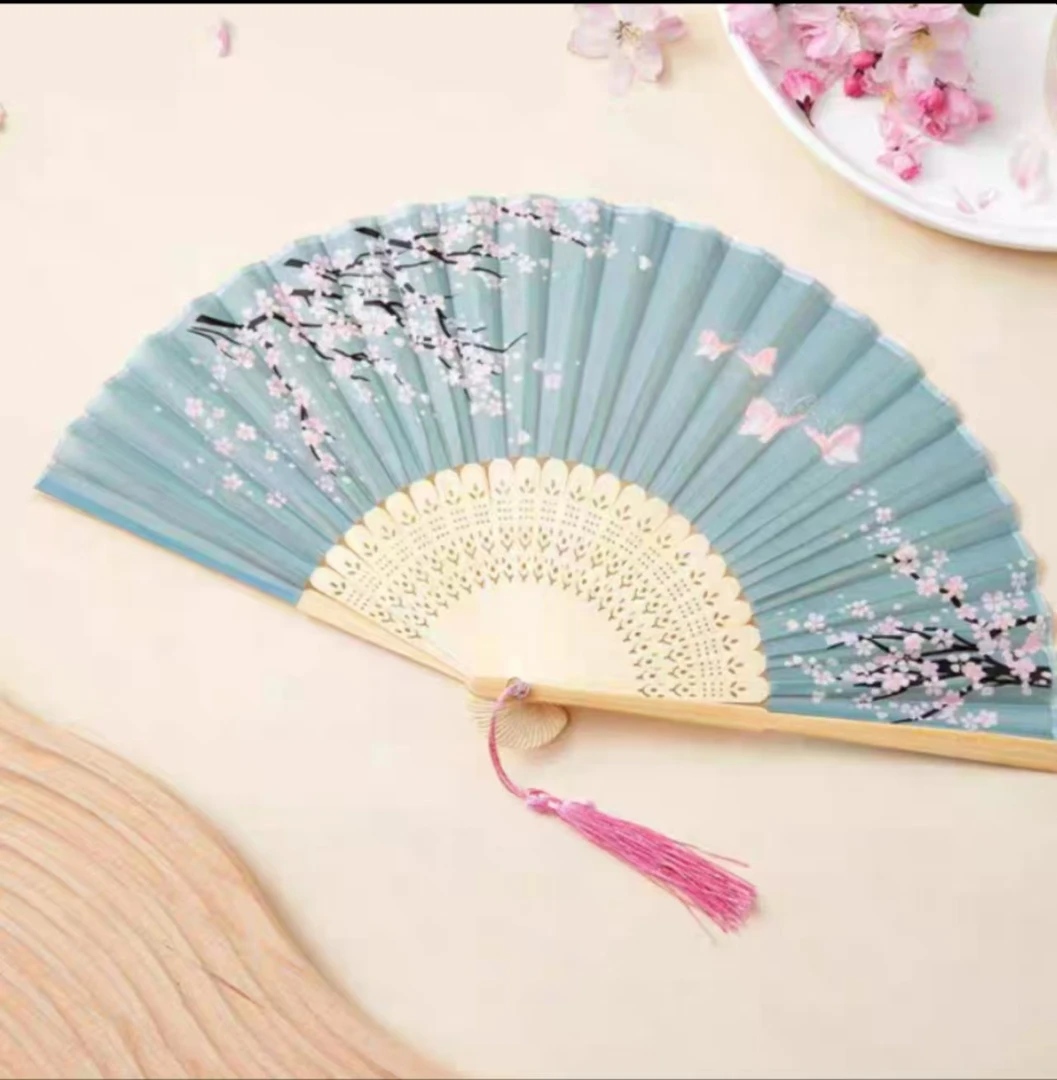 （新款）绿底樱花折扇 扇子折扇古风古典古装夏季复古流