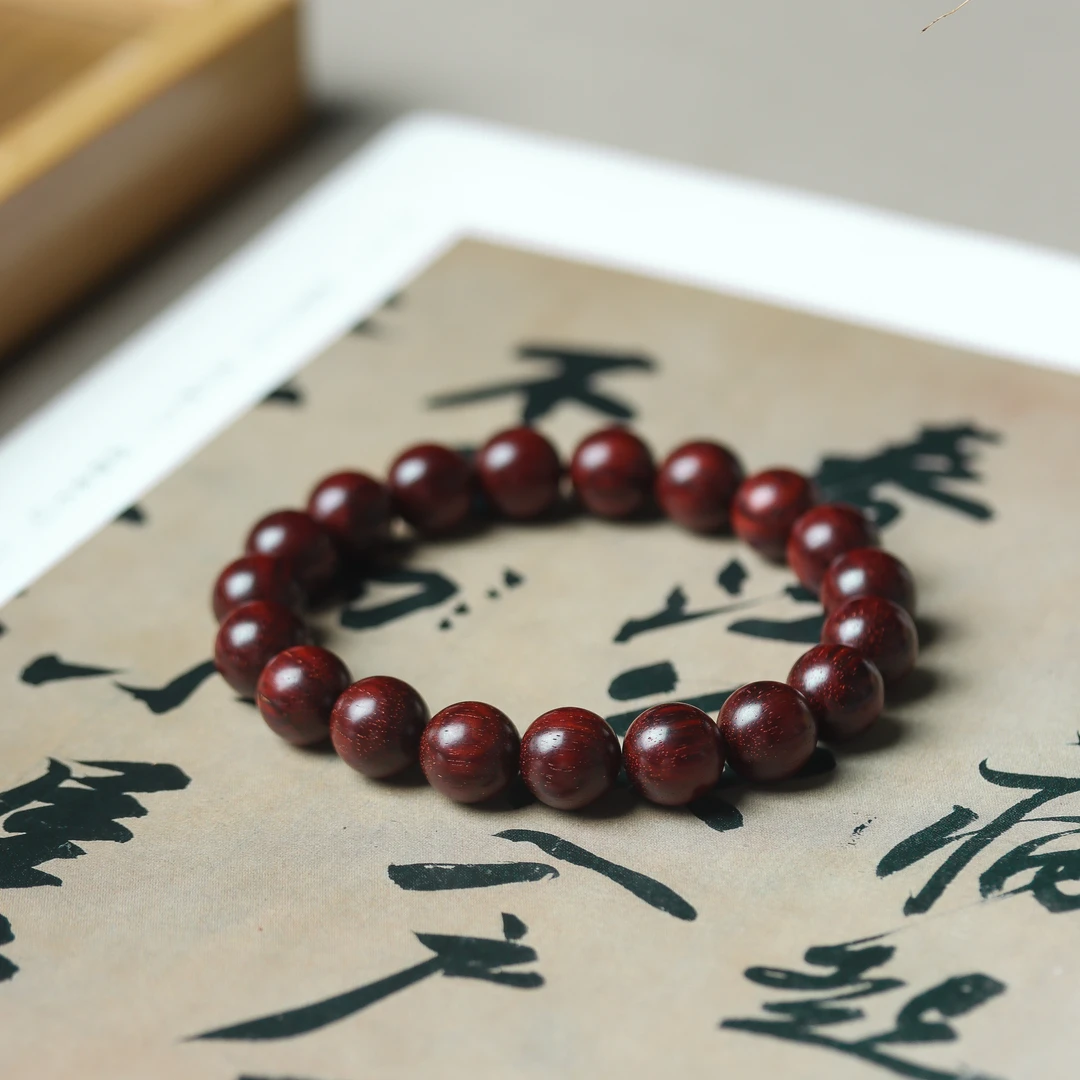 无胶无蜡原生态印度小叶紫檀1.0*19颗高油密泥料二膘老料单圈手串