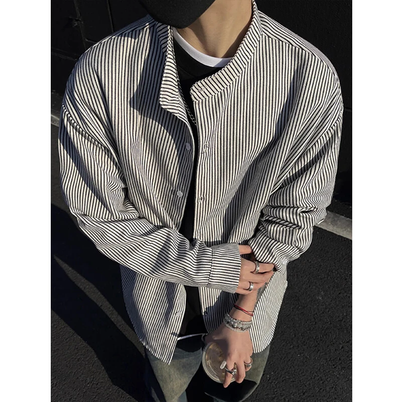 黑色条纹衬衫男款春秋美式复古慵懒风休闲高级感潮牌长袖衬衣外套
