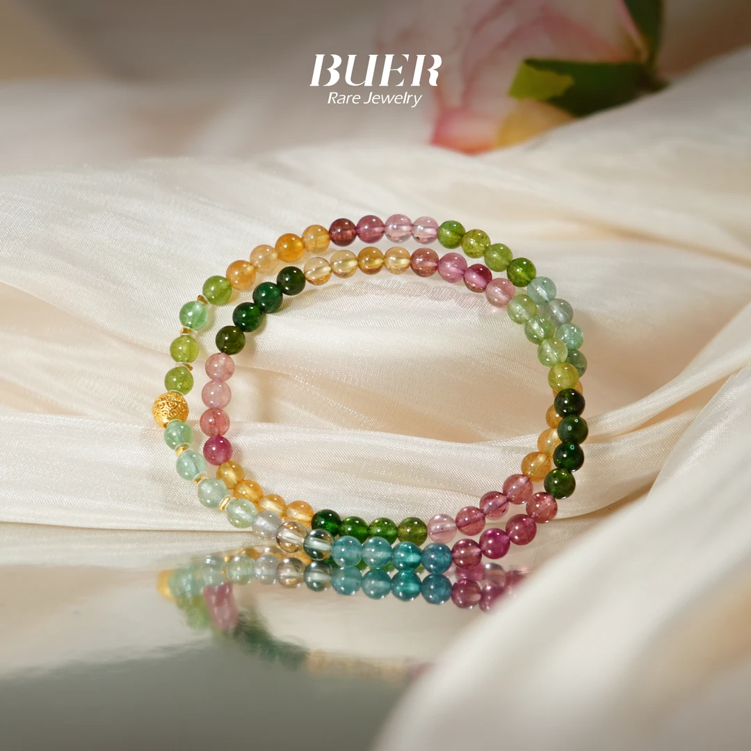 【不二】碧玺18k金DIY双圈手串4mm+