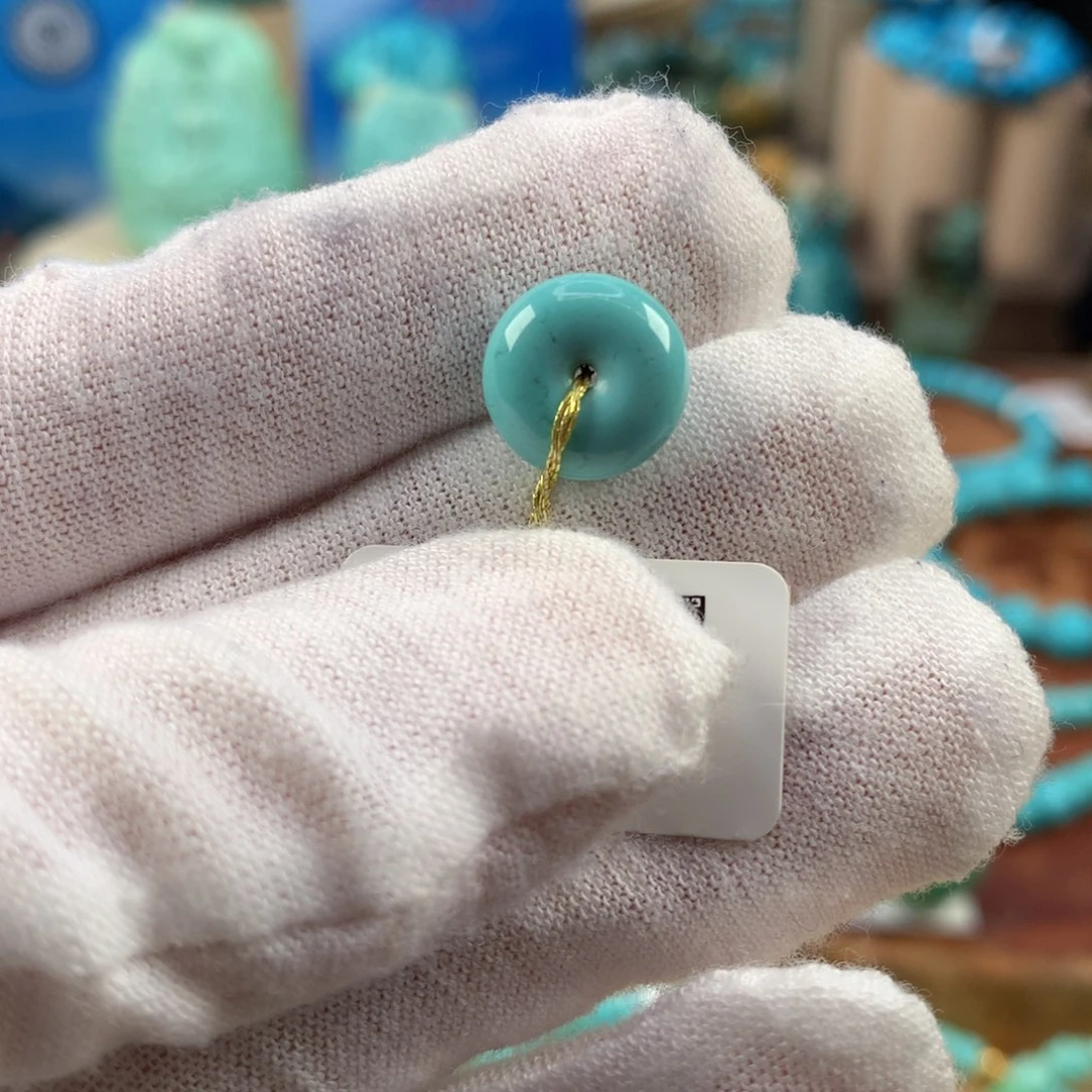 绿松石未镶嵌珠宝奇石高瓷蓝绿面包圈11.1*5.6mm