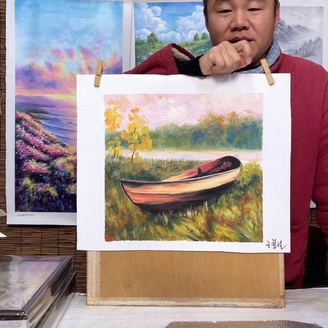 油画行路人小院绘画作品竞拍