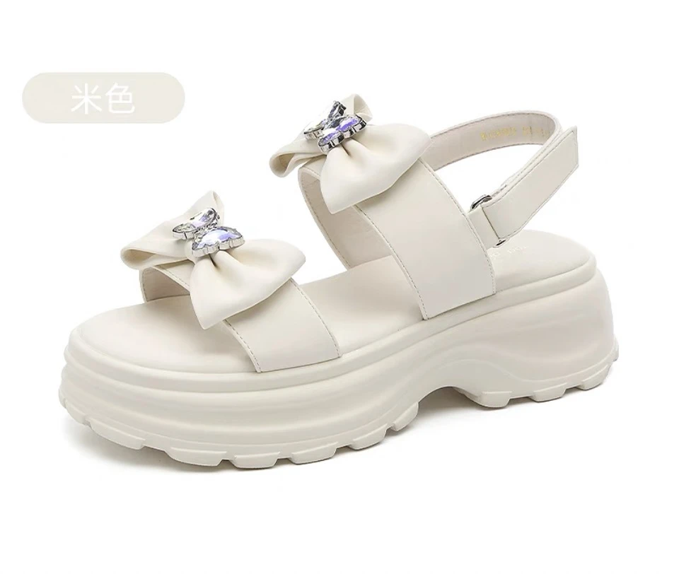 百搭时尚蝴蝶结超轻底仙女气质厚底百搭凉鞋837