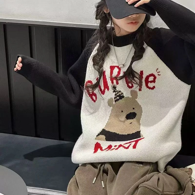 【丫丫童品】2025春季新品字母小熊毛衣针织打底衫童装-G370