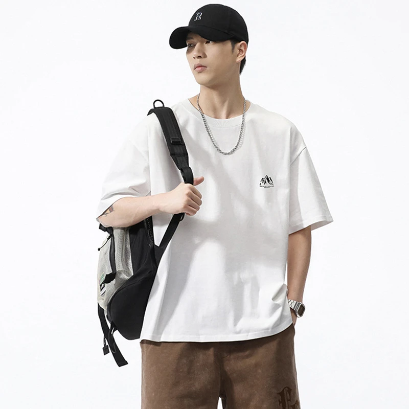 胖哈哈|大码男装夏季新品240G纯棉圆领T恤男简约宽松插肩印花短袖