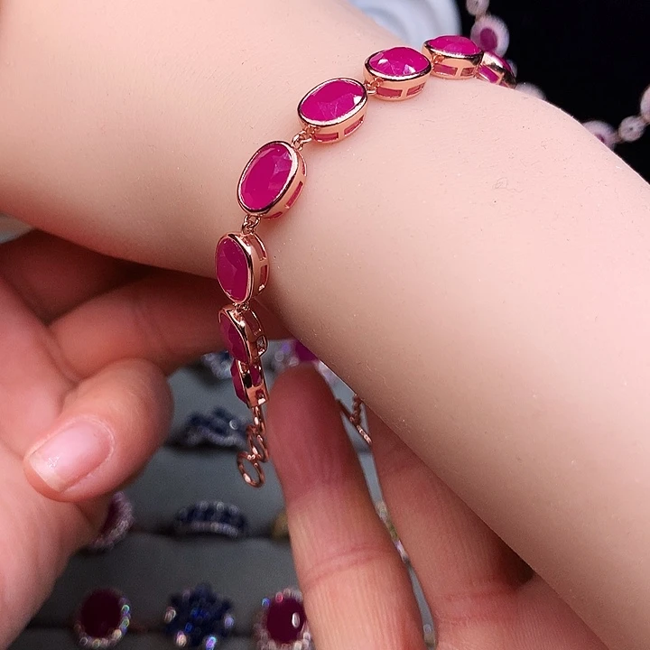 手链红宝石银S925镶嵌