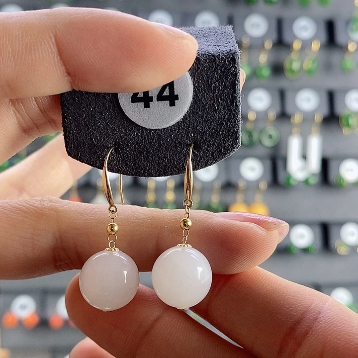 和田玉耳饰18K金镶嵌