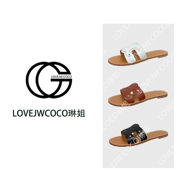 【LOVEJWCOCO】复古凯旋门平底一字拖鞋女2025新款百搭沙滩凉拖鞋