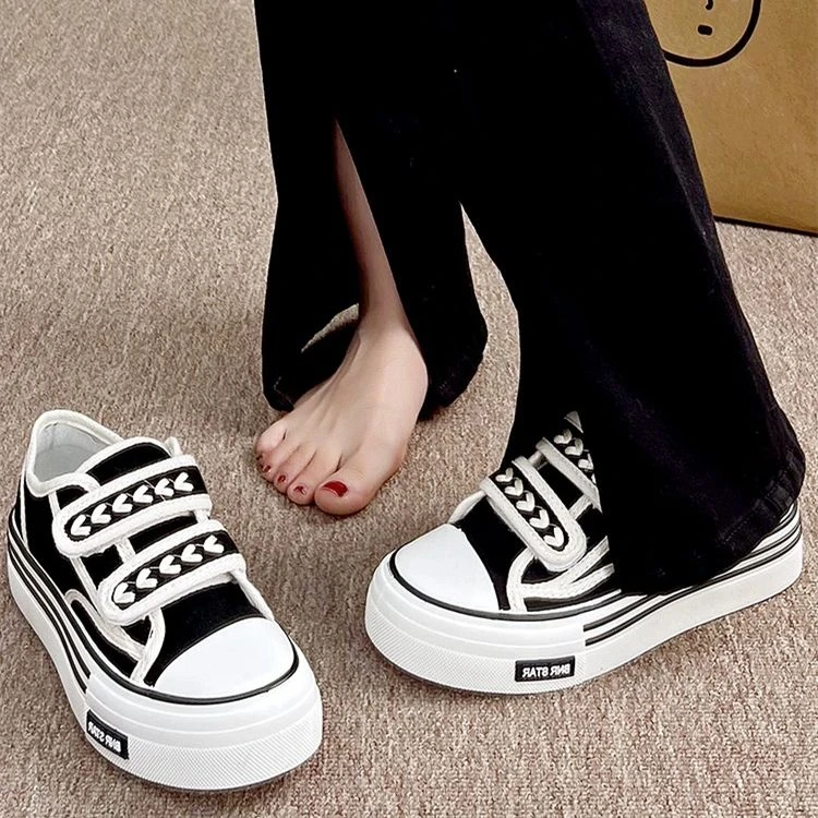 【1650人好评】小香风帆布鞋女2025新款学生麦穗魔术贴小白鞋厚底