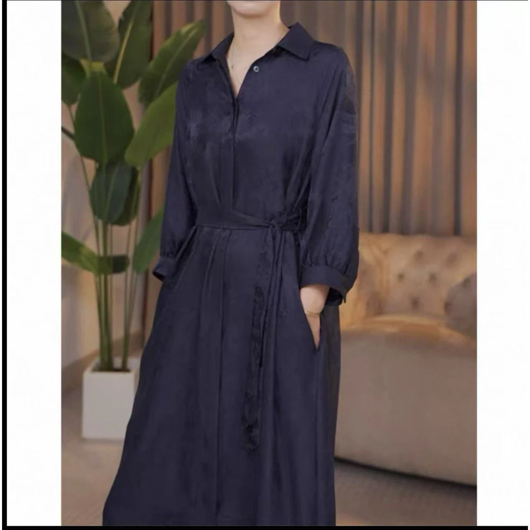 新款22姆米提花100桑蚕丝时尚立领长袖连衣裙25DAK0718