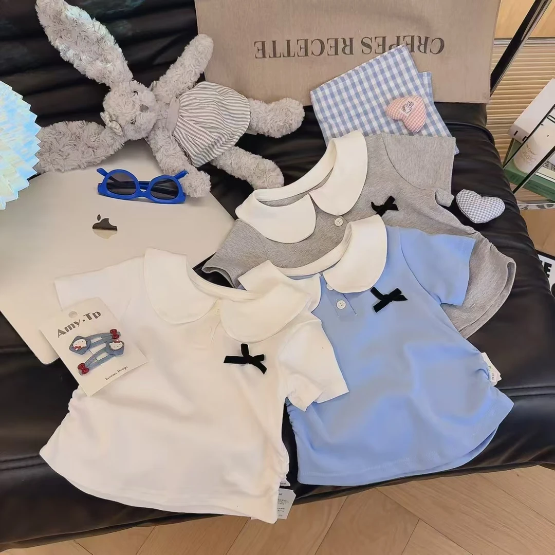 2025年女童夏季新款可爱甜美娃娃领T恤上衣时尚百搭