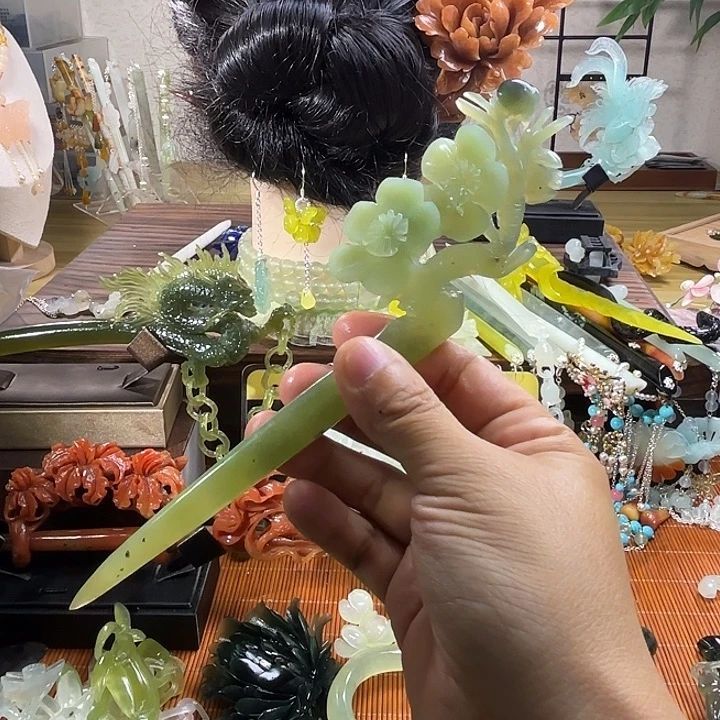 蛇纹石玉合金发饰