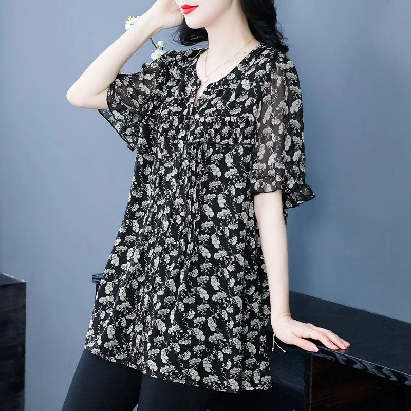 大码女装夏季新款时尚经典法式碎花柔软舒适宽松版型240207