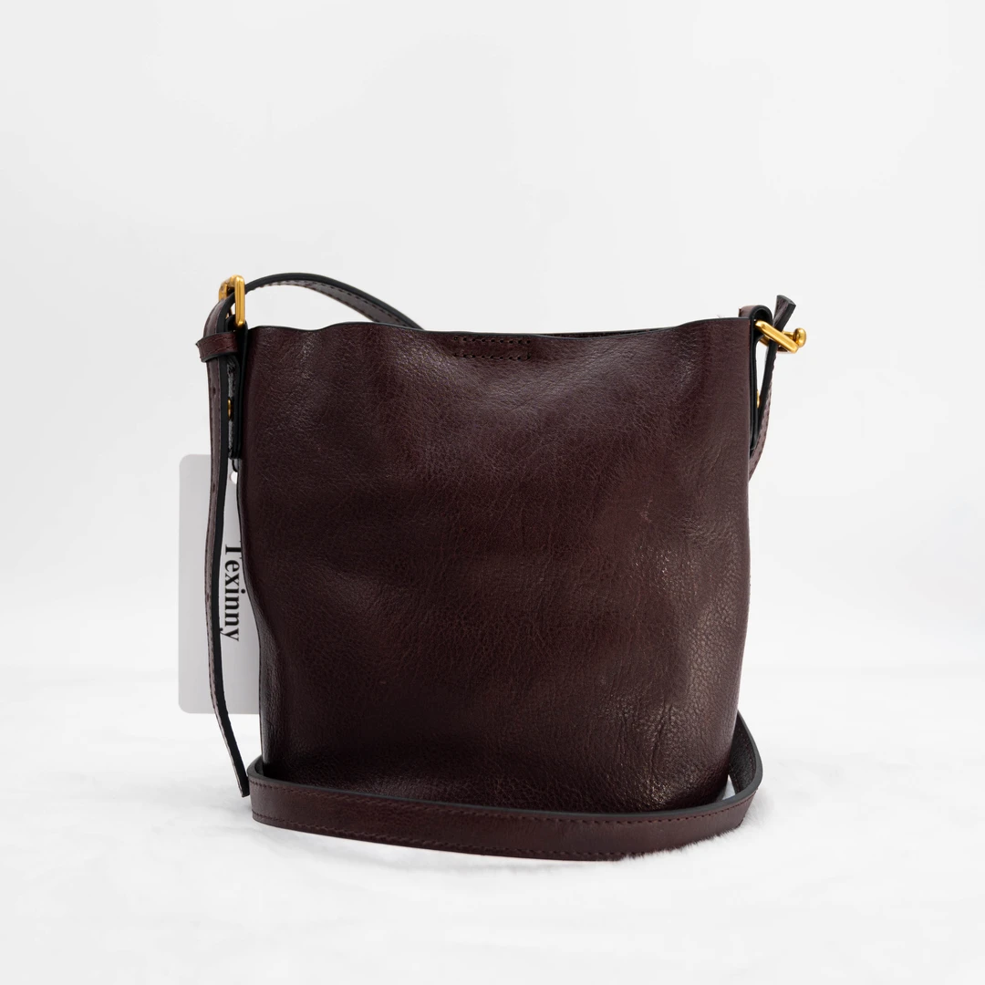 植鞣水桶包——宝恩拉链复古风纯色做旧斜挎包时尚腋下包TL25243