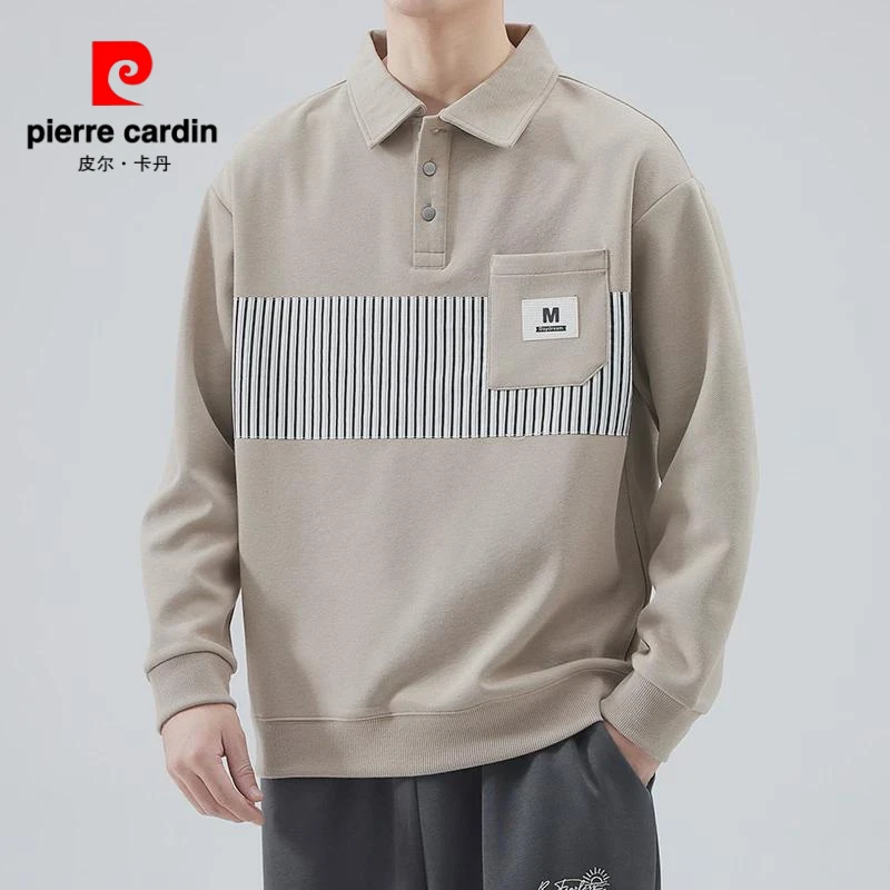 皮尔卡丹美式polo衫长袖男士卫衣重磅潮牌口袋2024春秋新款翻领上