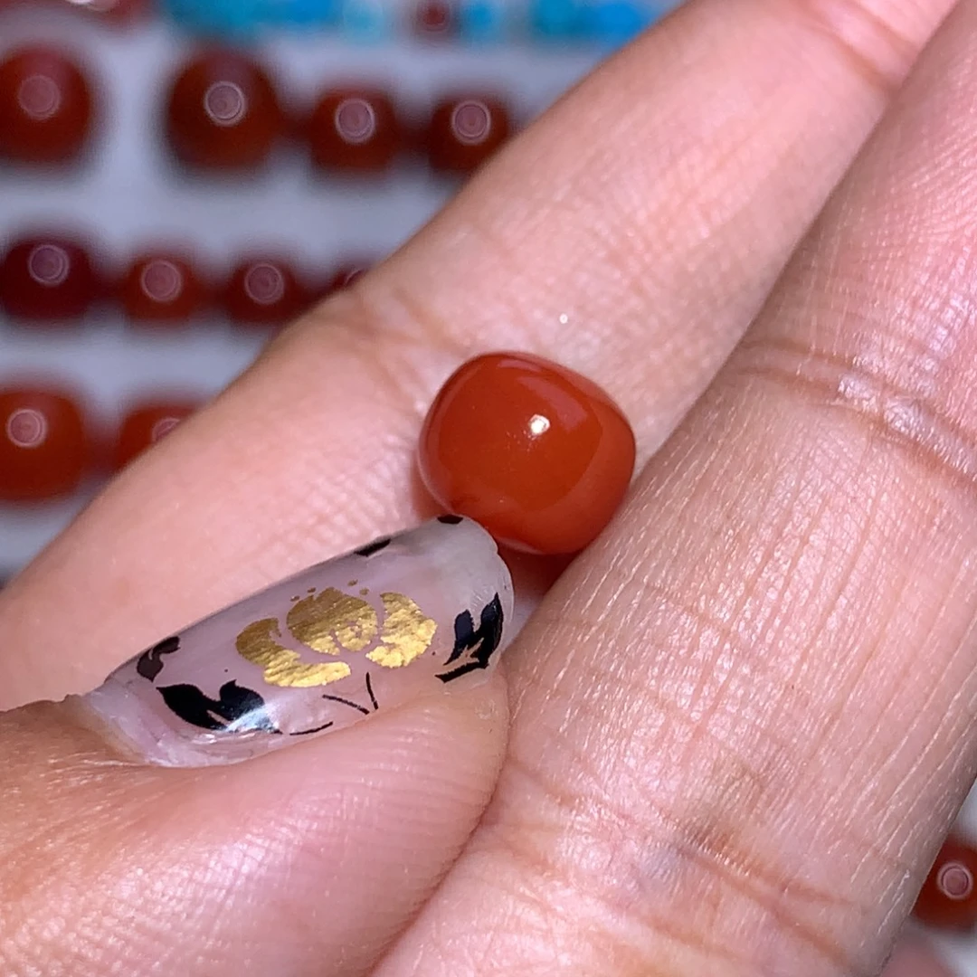 南红玛瑙未镶嵌老型8×7微微纹  玫红