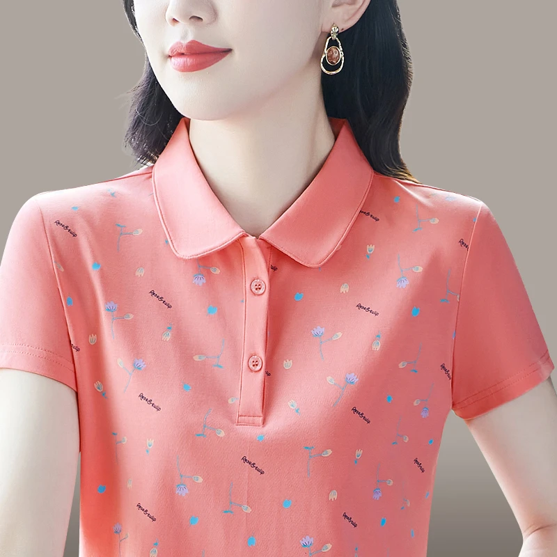 夏装妈妈翻领POLO棉运动短袖T恤女中老年时尚阔太太气质上衣