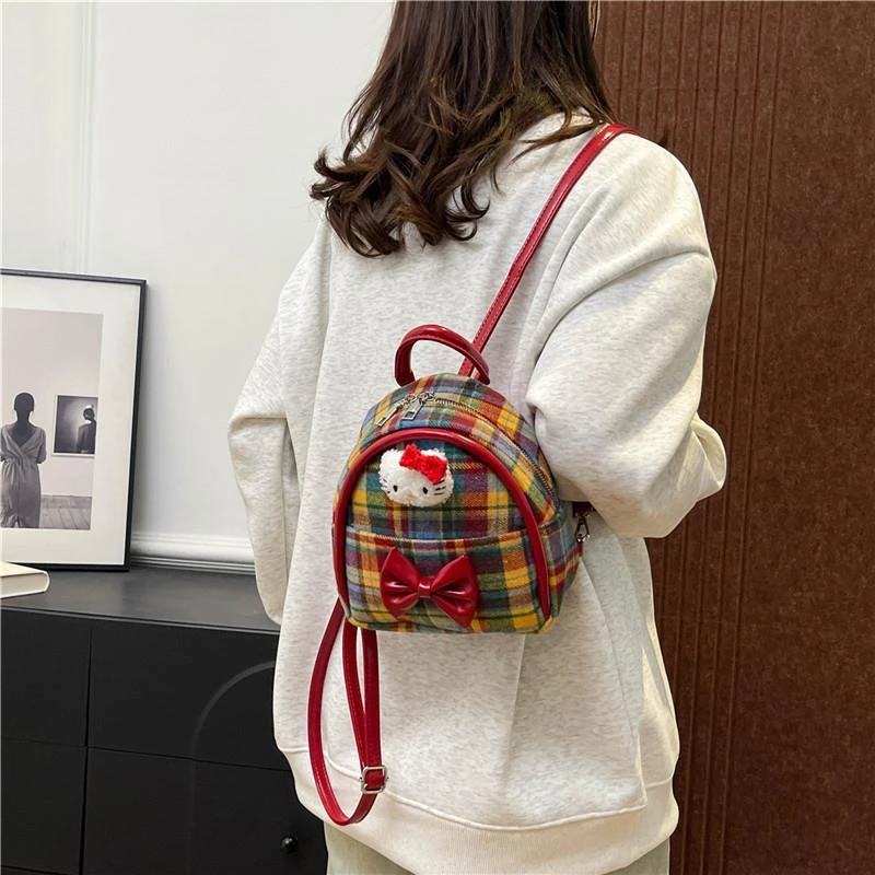 卡通可爱格纹精致迷你包包女2025新款潮流百搭小众设计甜辣双肩包