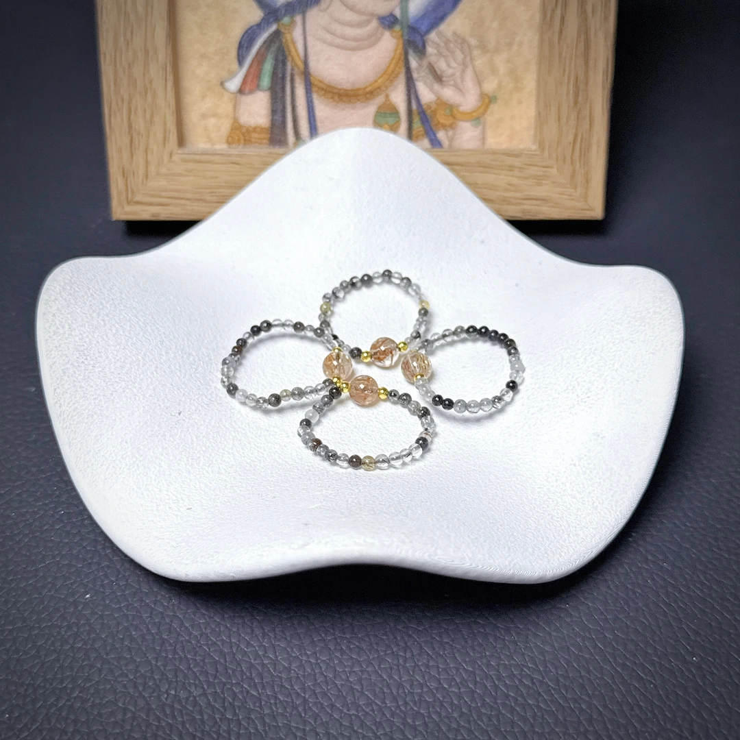 B103【黑金诱惑】黑金超七水晶发晶款戒指弹力绳款