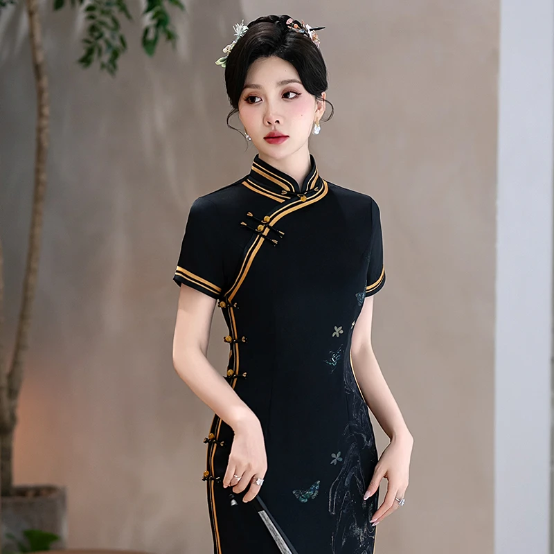 新中式旗袍日常可穿2025夏季高端老上海素雅国风礼服改良高档裙子