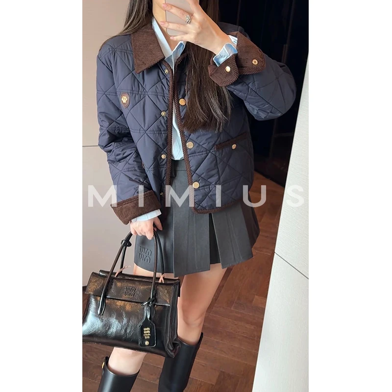 【mimius】U 露思同款撞色复古学院风菱格夹棉外套 G09313