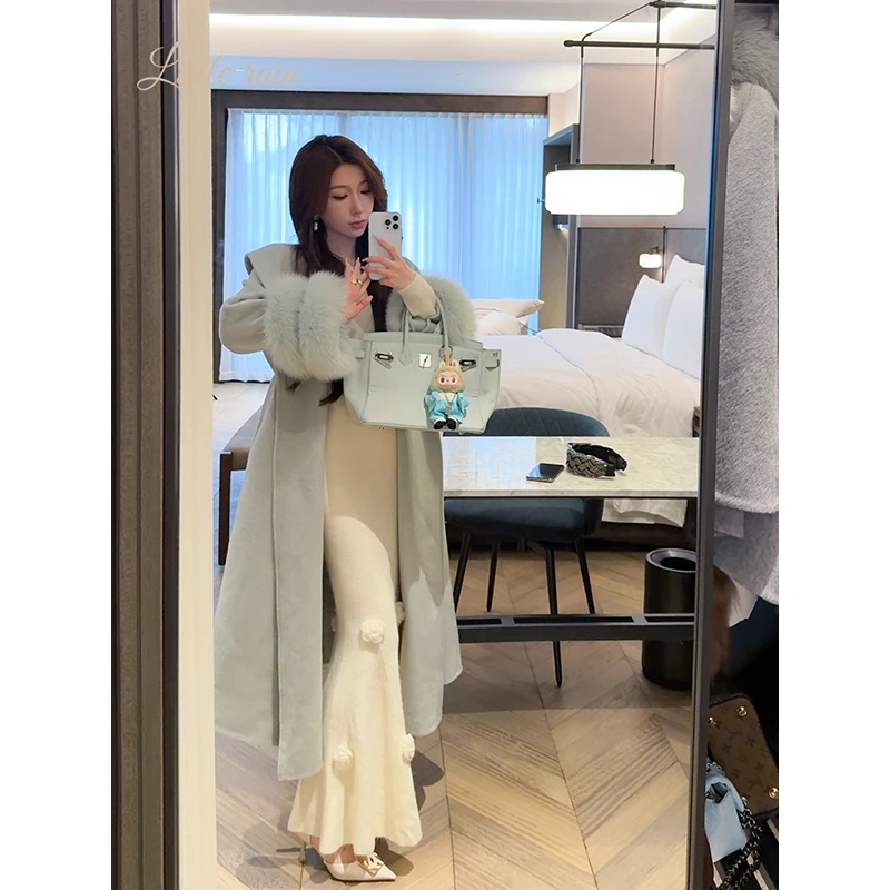 小雨姐姐【高冷智姐】双圈毛绒袖口大翻领长外套女冬季2025新款