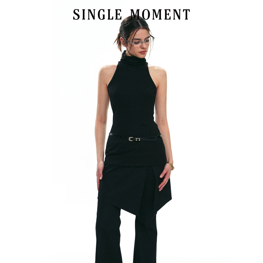 SINGLE MOMENT 25SS夏季新款法式莫代尔时尚无袖高领修身吊带背心