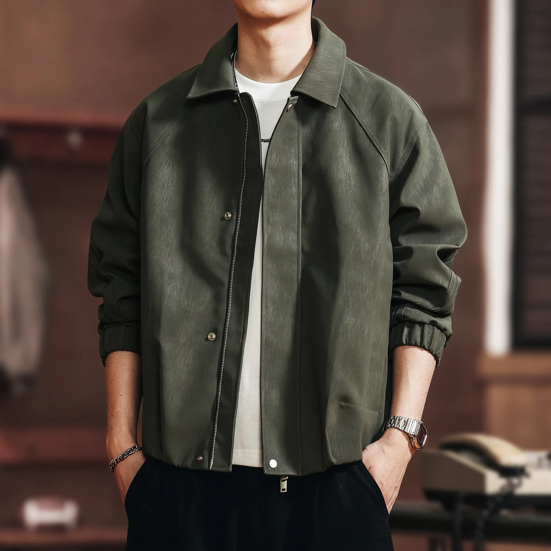 格蓝鹿高端日系潮牌宽松皮衣男士翻领2025年秋季新款潮流夹克外套