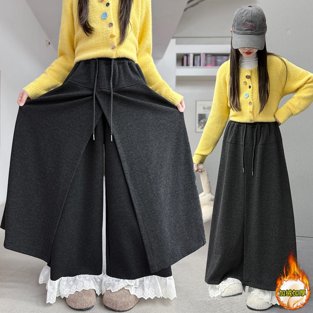 女童加绒裙裤秋冬季新款洋气儿童加厚一体绒直筒裙子中大童阔腿裤