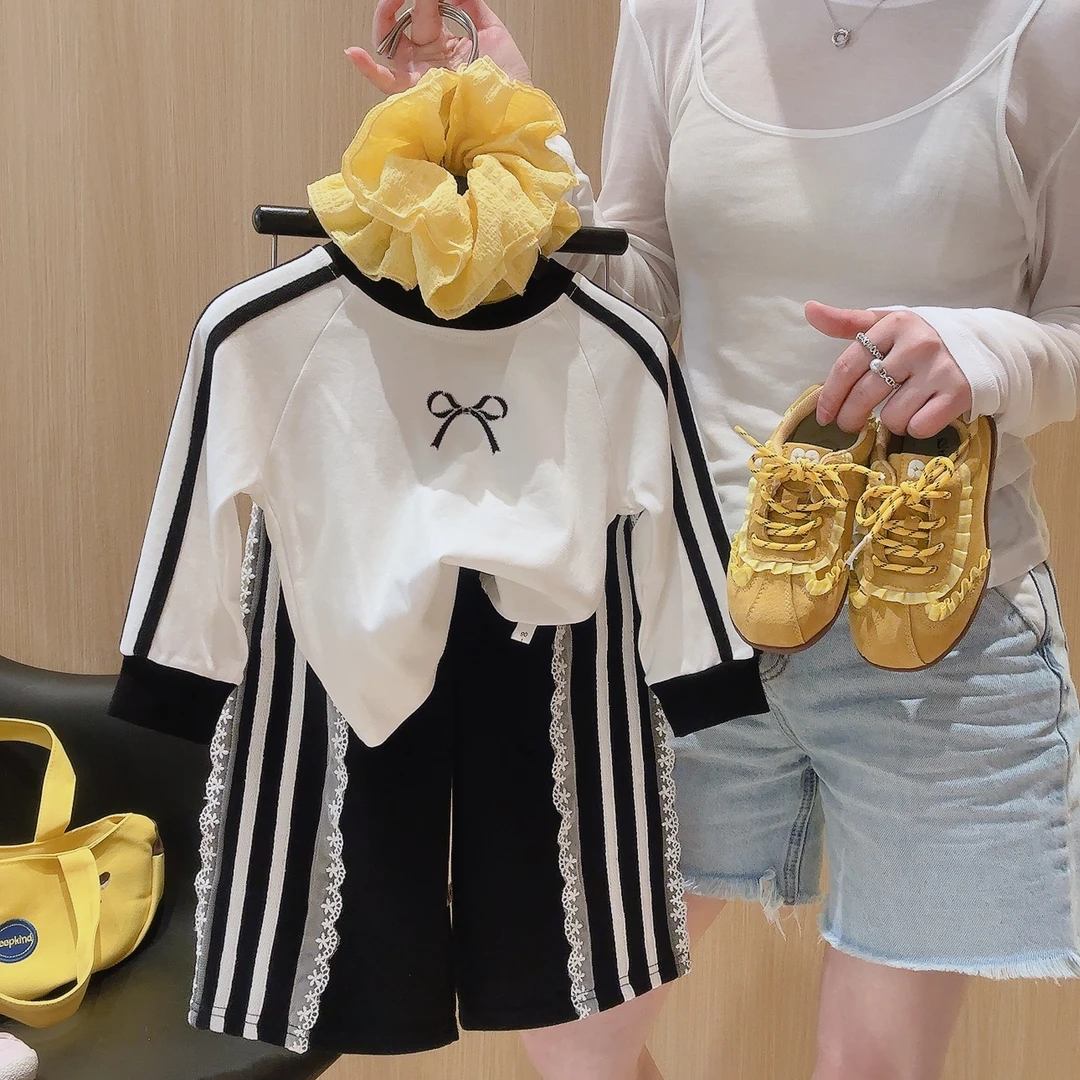 秋季新款女童洋气可爱韩版花边长袖长裤套装亲子时尚儿童