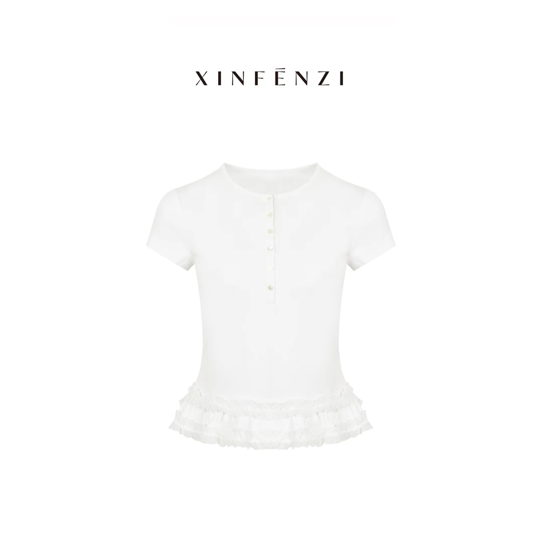 【俏皮T】XINFENZI 氛围感精致木耳边设计上衣 SS36398