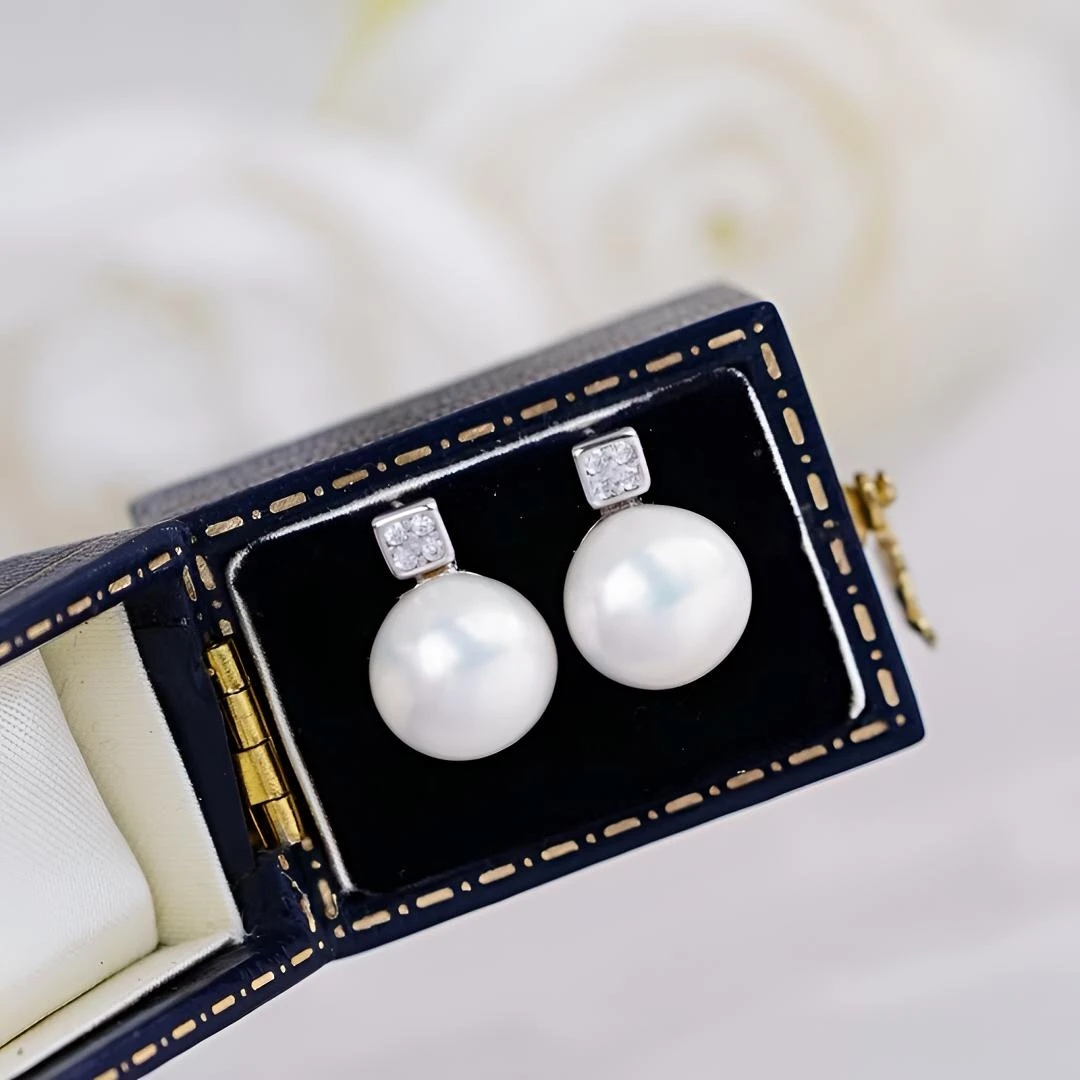 天然淡水珍珠耳钉银针8-9mm