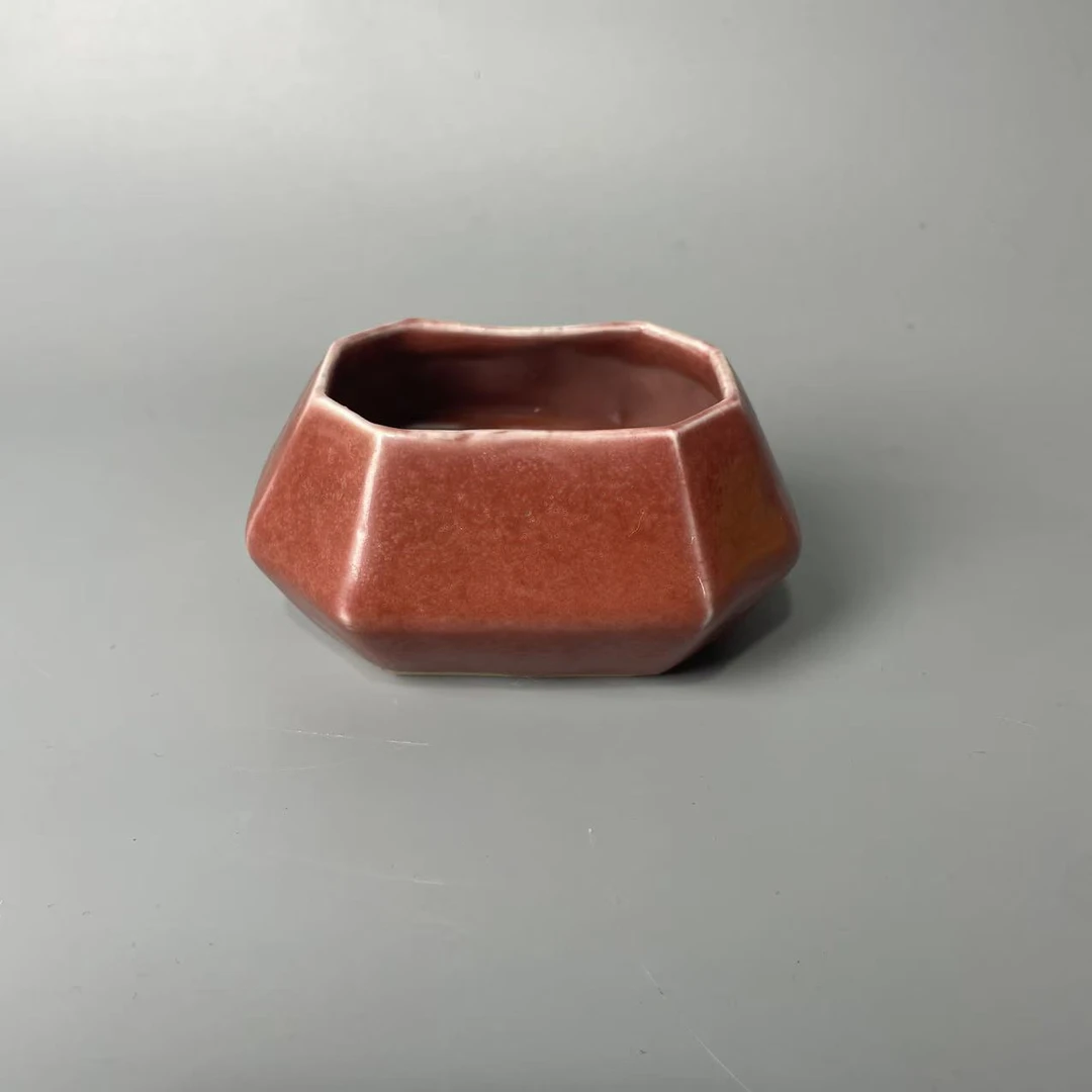 豇豆红单色釉八方洗
