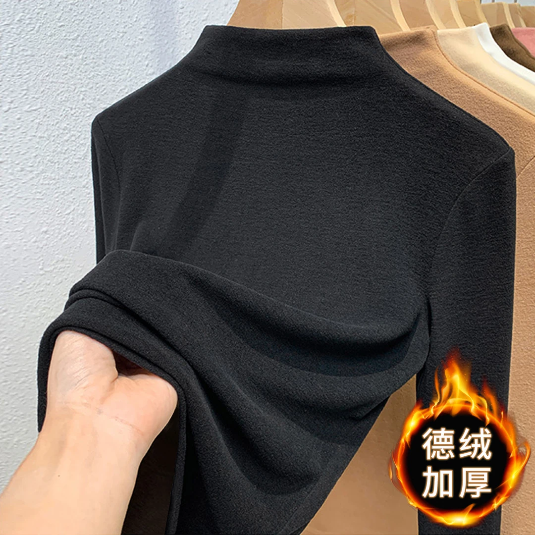 德绒半高领打底衫女内搭秋冬打底内搭新款长袖加厚磨毛保暖上衣