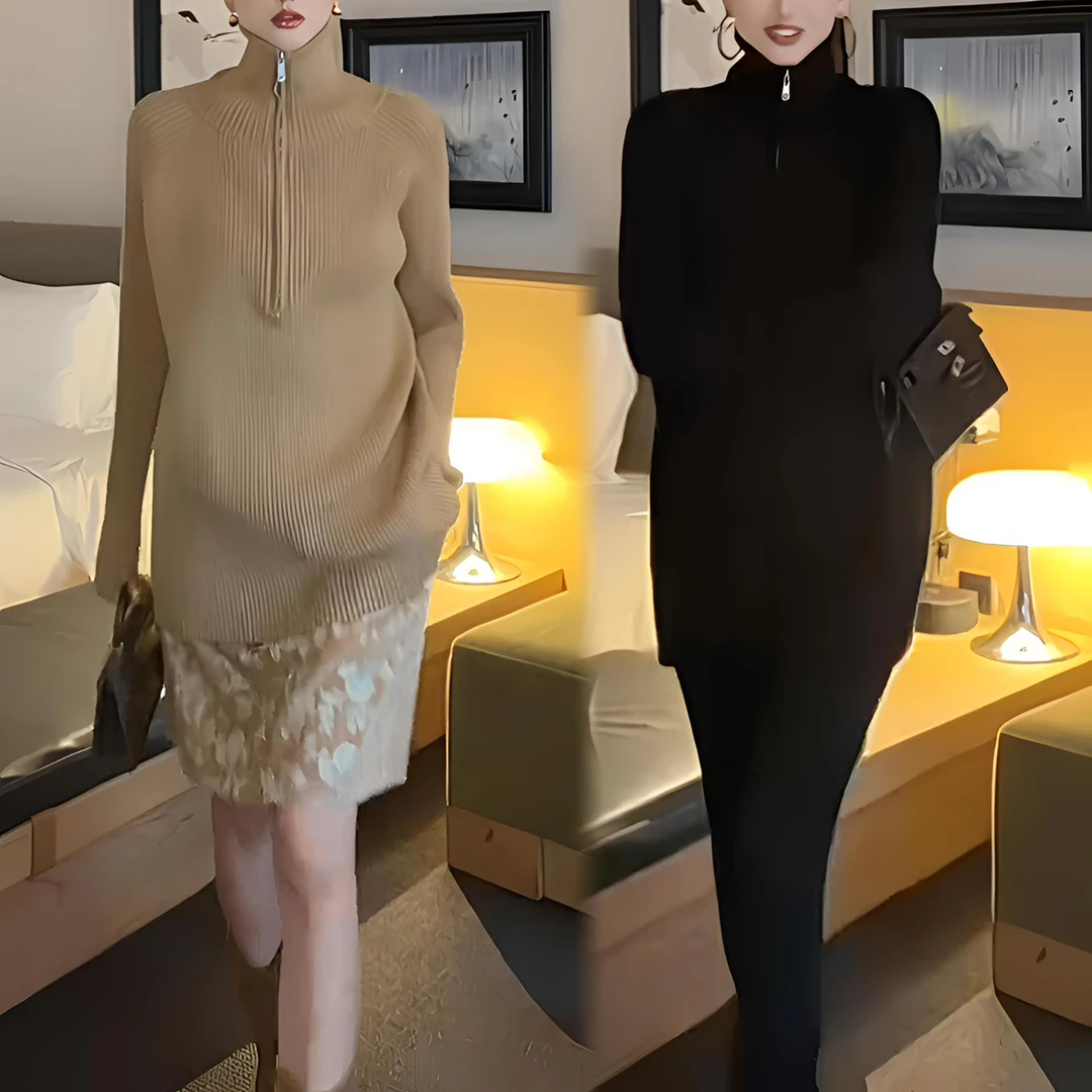 2025秋冬新款ROW系套手毛衣高克重加厚经典半拉链宽松遮肉毛衣女