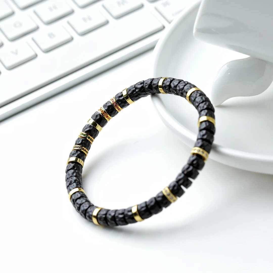 百顺文玩 黑金椰蒂-乱山四原色-7mm中式轻奢乱山无相黑金椰蒂手串