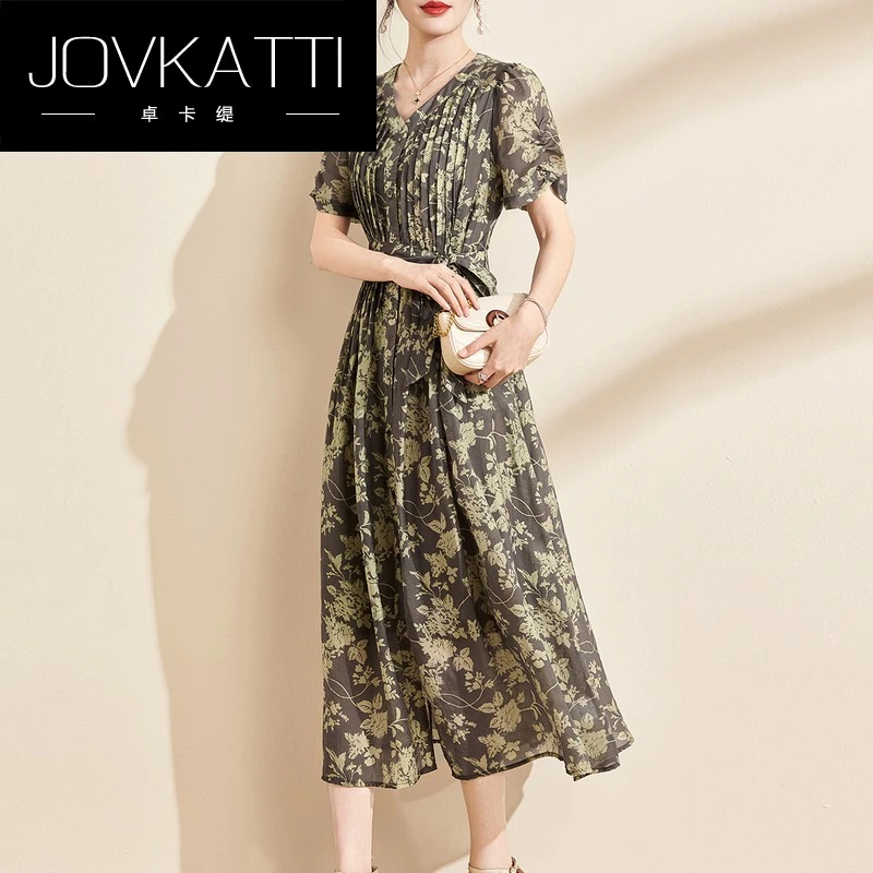 法式优雅高级感2025新款V领系带独特漂亮中长版高贵气质连衣裙