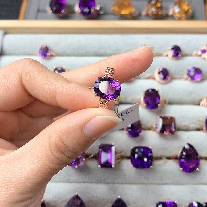 紫晶戒指银S925镶嵌天然紫水晶