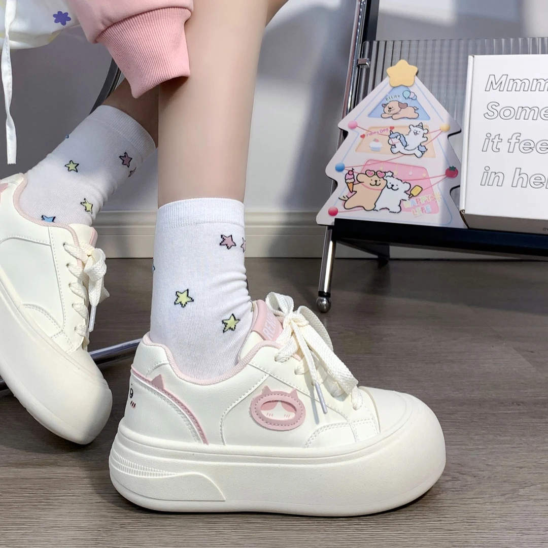 人本粉色大头小白鞋女2025新款原创百搭运动软底厚底板鞋网红爆款