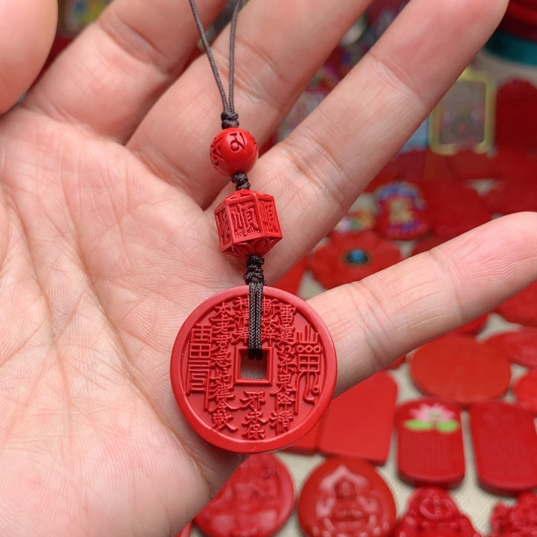 天然辰砂豌*莲工艺品朱砂手机坠