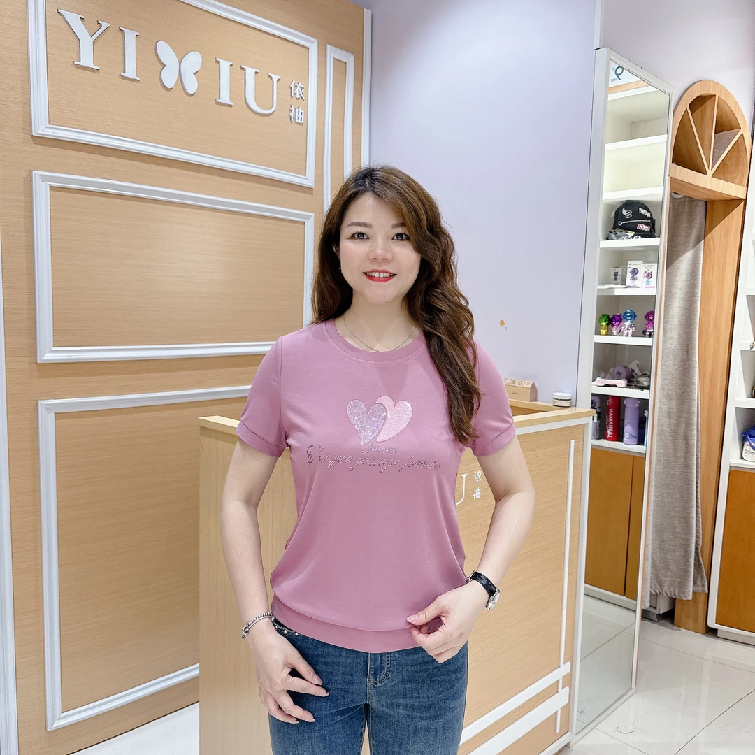 高档舒适上衣6-25716夏季冰凉透气遮肉显瘦T恤妈妈装上衣