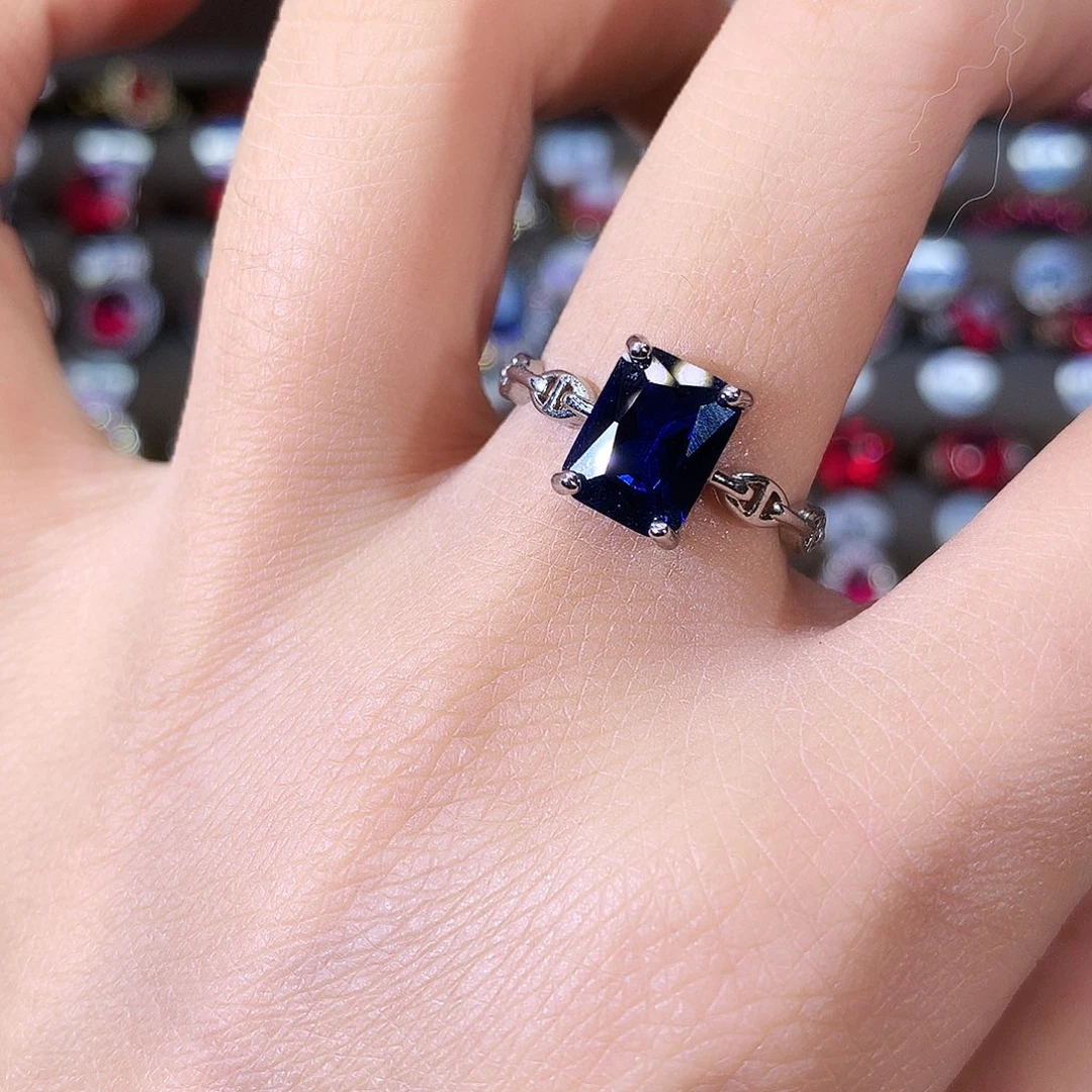 戒指蓝宝石银S925镶嵌白79