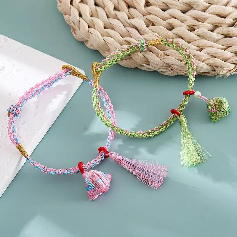 新款炫彩金丝彩绳成人五彩儿童粽子手链调节儿童手工编织A