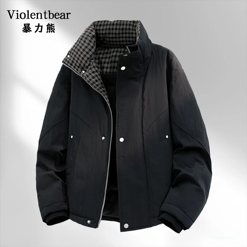 暴力熊新款复古拼接风立领棉衣男冬季加厚保暖防寒百搭棉袄外套潮