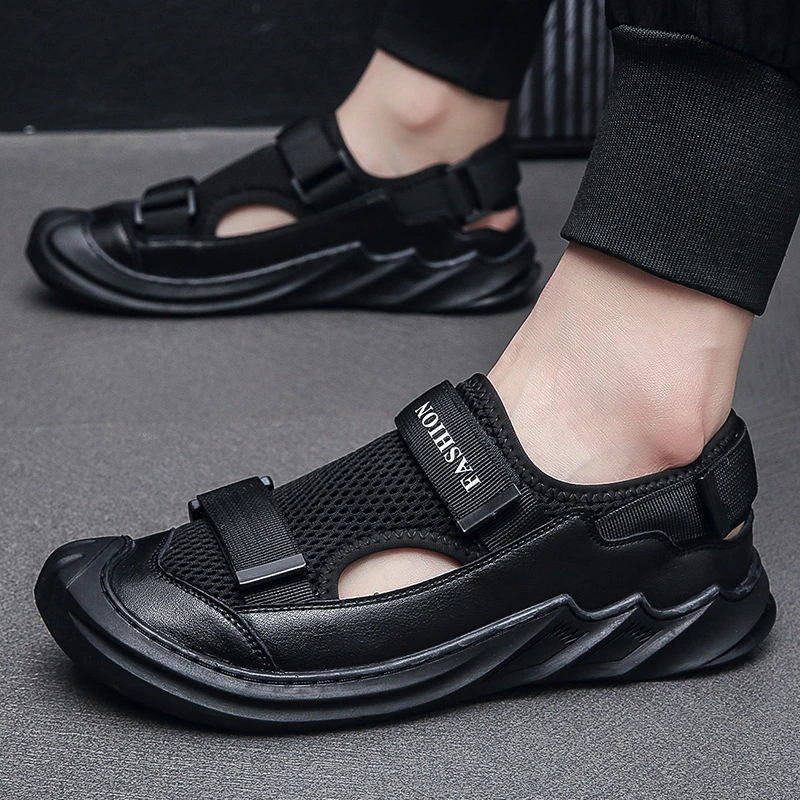 凉鞋男款夏季新款真皮罗马鞋包头透气沙滩鞋户外日常休闲鞋子