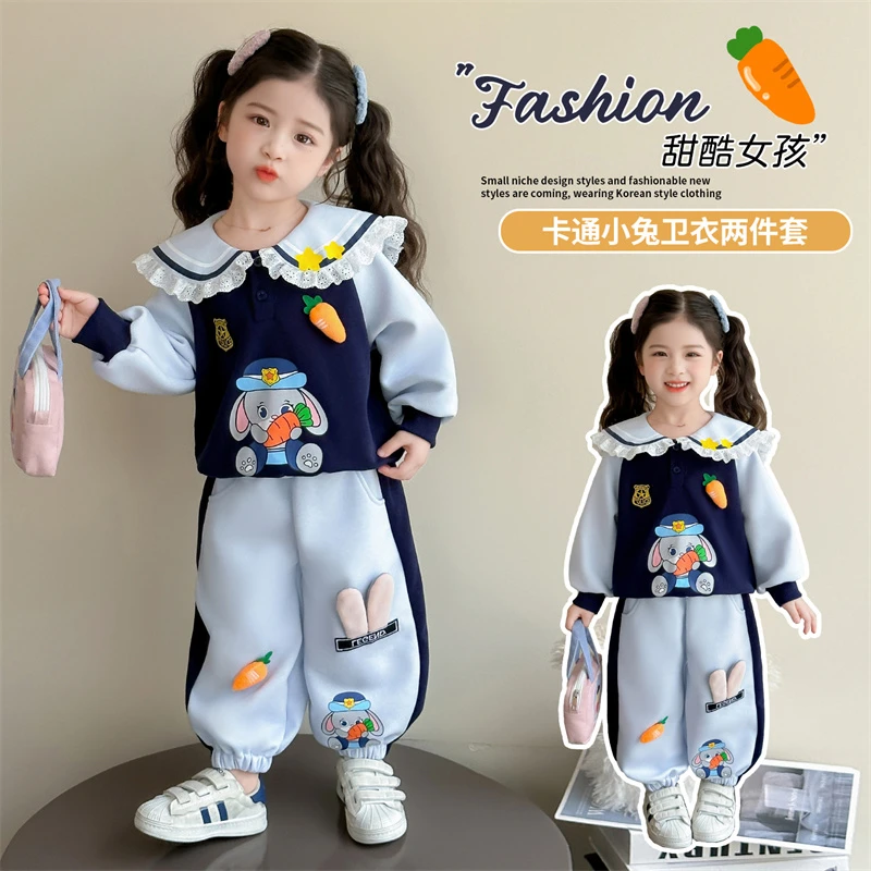 女宝宝秋季可爱娃娃领套装小童洋气女童韩版时髦休闲秋装儿童衣服