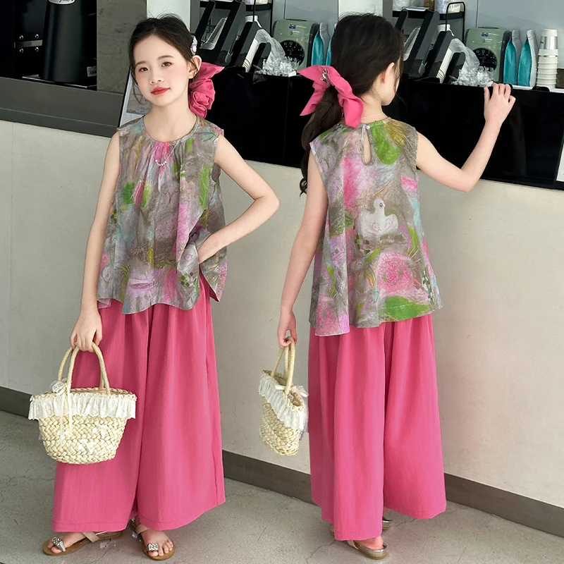 2025彩色多巴胺粉色套装女童宽松舒适夏日洋气可盐可甜时尚个性
