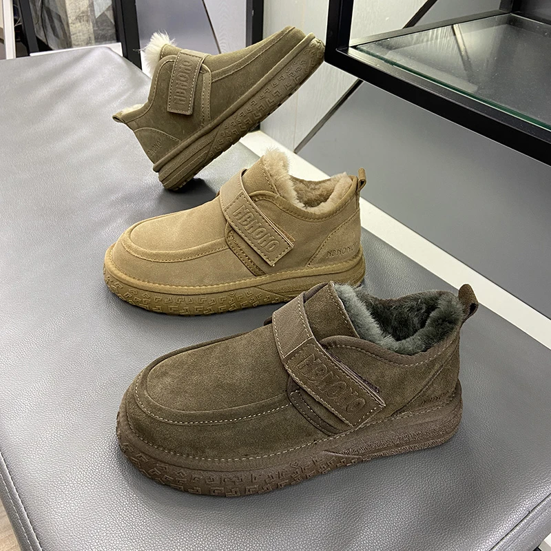 【米格格女鞋】2025冬季短筒雪地靴丑萌面包鞋大头鞋真皮羊毛搭扣款