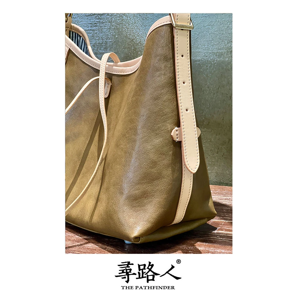 寻路人休闲百搭简约文艺精致真皮女士单肩斜挎包