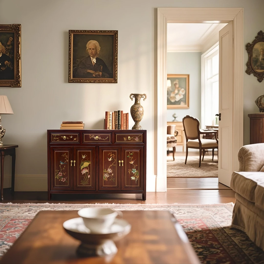 TT19新中式国风古典手绘漆画玄关柜 120*40*85cm